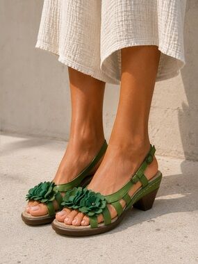 Stepwel Canada Kelly green sandals genuine leather festive sling back heels 39